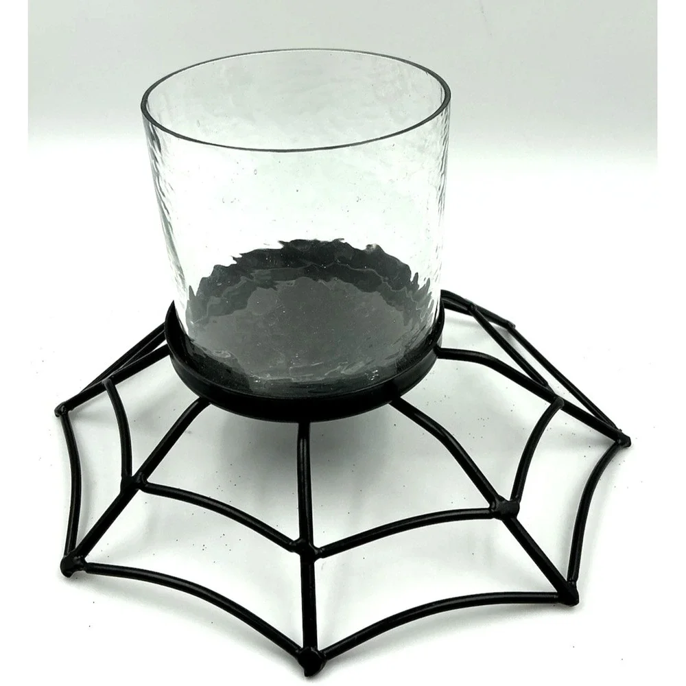 Gothic Spiderweb Candle Holder Black Metal Glass Halloween Decor